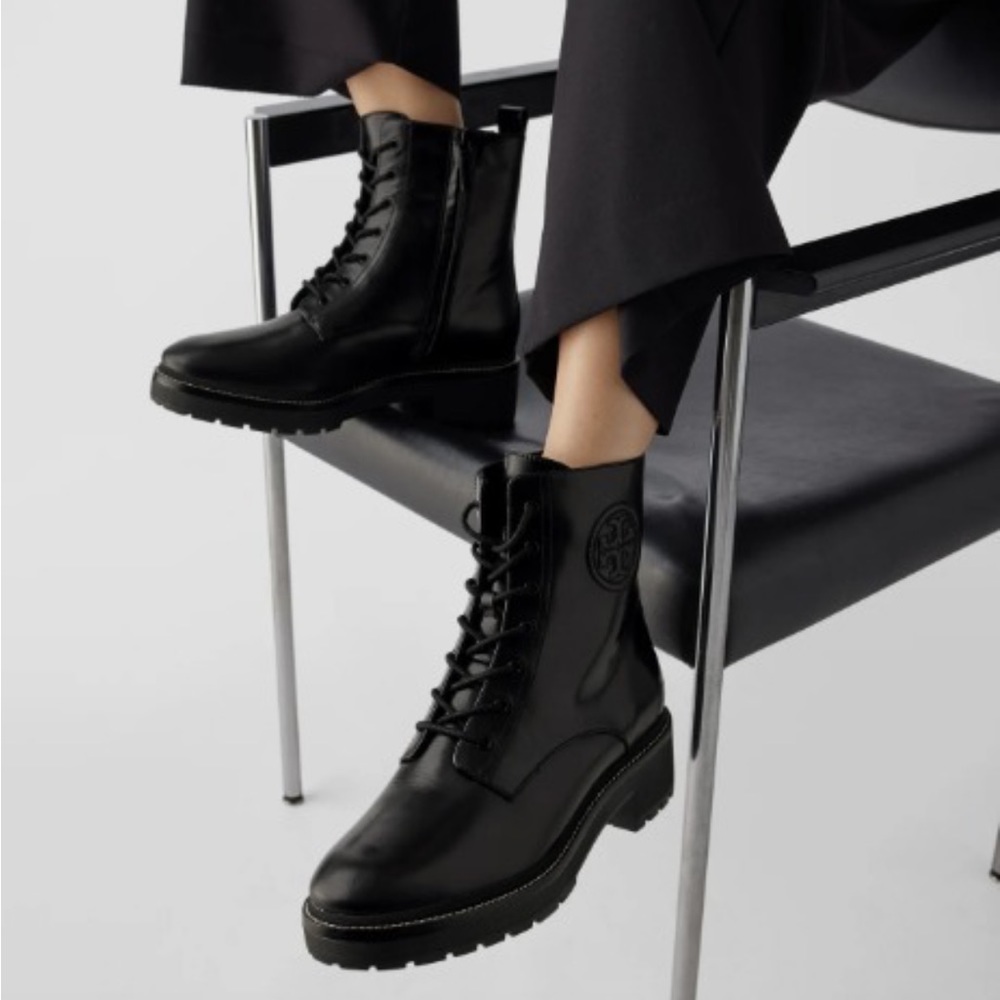 Tory Burch Miller Logo Leather Lug Sole Booties - Picture 4 of 5